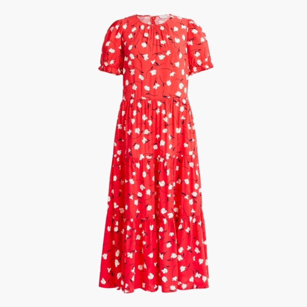 J. Crew Factory Floral Puff Sleeve Tiered Midi Dress